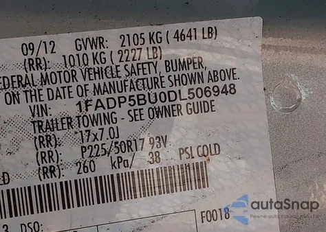 2013 Ford C-Max Hybrid Sel z USA, uszkodzony, nr VIN 1FADP5BU0DL506948